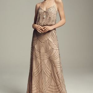 NWOT Adrianna Papell Beaded Blouson Dress Taupe 2